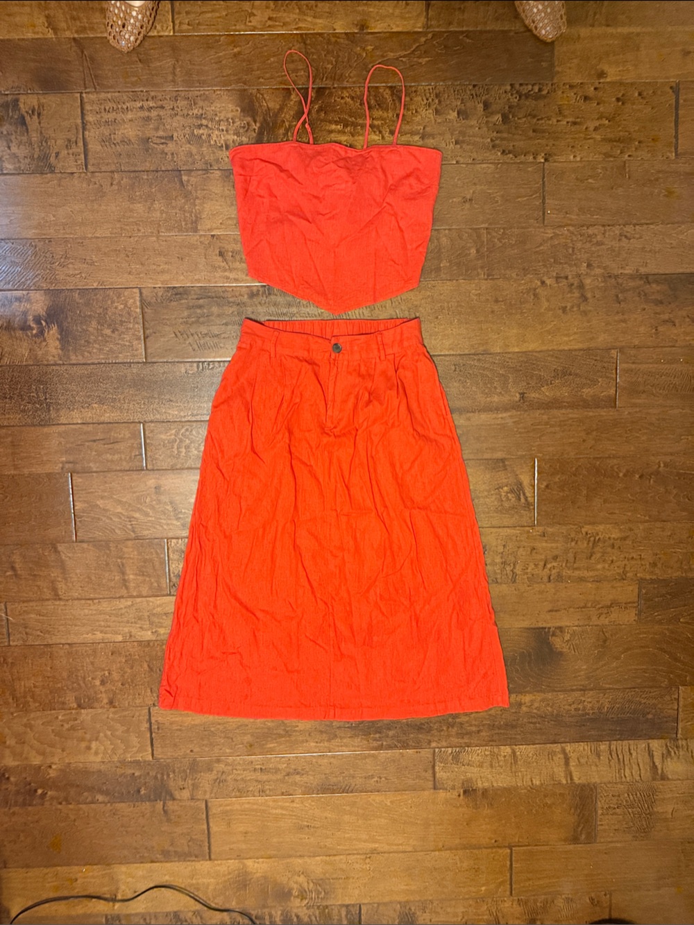a new day Bright Red Orange Linen Set size M